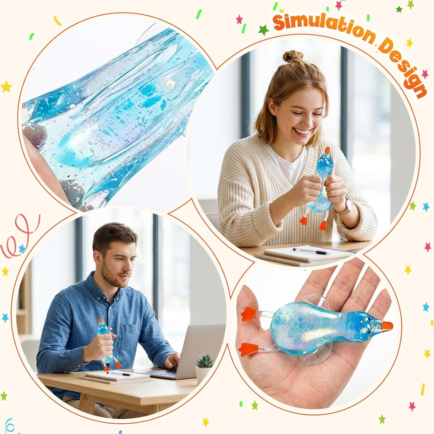 Cute Duck Squishy Sugar Stress Ball, Glitter Soft Squishy Duck Relief Stress Balls Ultra Soft Moldable Slow Rise Relaxing Fidget Stress for Anxiety Relief (Yellow)