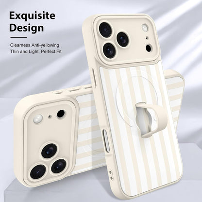 Compatible with iPhone 17 Pro Case Stripes -White | Support for MagSafe, Silicone Cute Pattern, Wristband Kickstand Camera Protection Soft Slim Cover for Girls Women