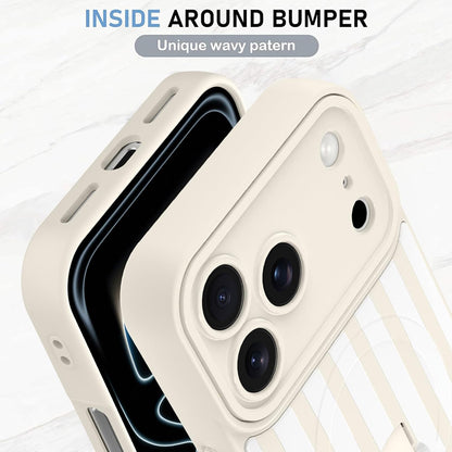 Compatible with iPhone 17 Pro Case Stripes -White | Support for MagSafe, Silicone Cute Pattern, Wristband Kickstand Camera Protection Soft Slim Cover for Girls Women