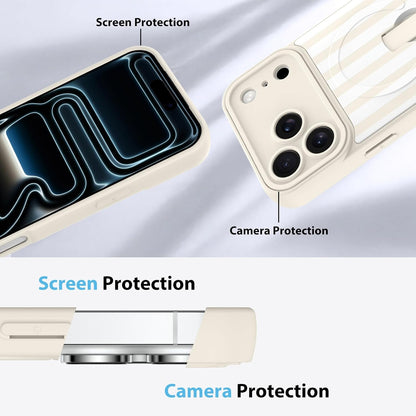 Compatible with iPhone 17 Pro Case Stripes -White | Support for MagSafe, Silicone Cute Pattern, Wristband Kickstand Camera Protection Soft Slim Cover for Girls Women