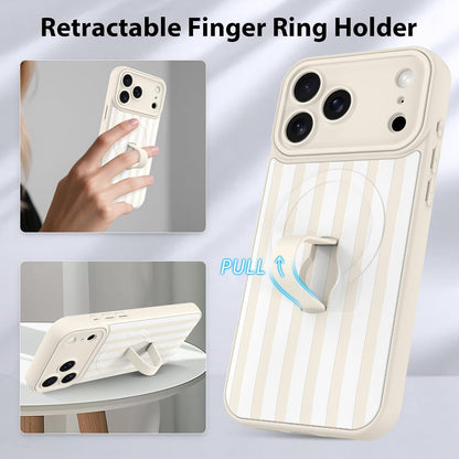 Compatible with iPhone 17 Pro Case Stripes -White | Support for MagSafe, Silicone Cute Pattern, Wristband Kickstand Camera Protection Soft Slim Cover for Girls Women