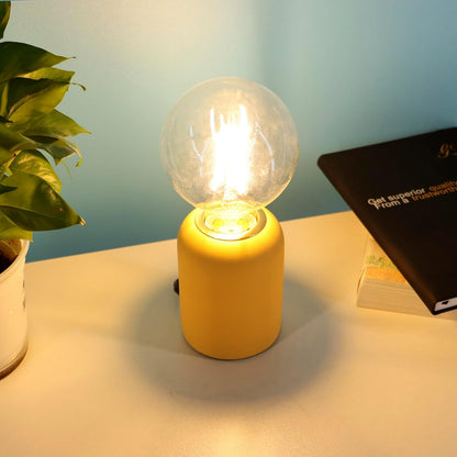 Mini Modern Yellow Concrete Bedside Table Lamp, 3.5 x 3.5 x 8.5 Inch Nightstand Lamps, with Spherical Bulb Round Side Table Lamp for Bedroom Living Room Entryway Table Lamps