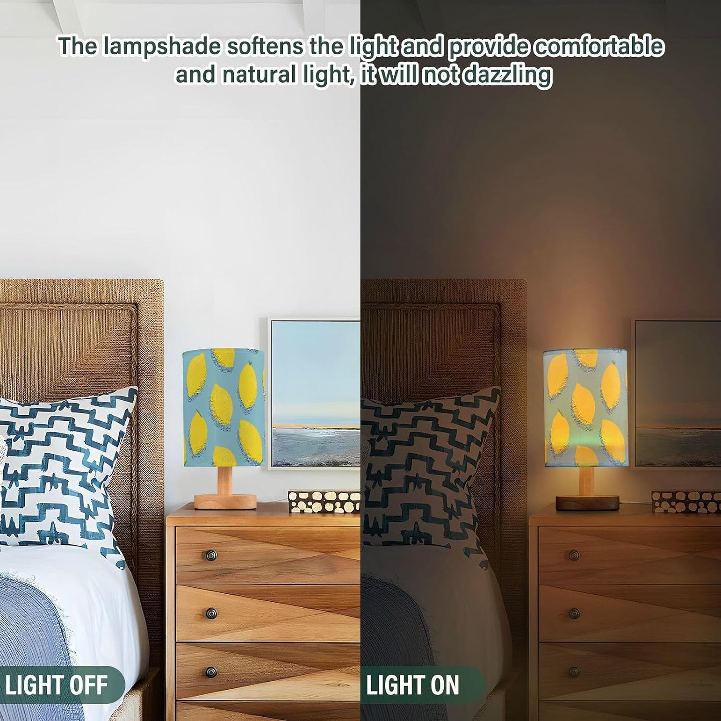 Bedside Table Lamp Lemon Yellow Citrus Fruits (95) Kids Nightstand Lamp Night Light Fabric Shade for Bedroom Living Room Home Office