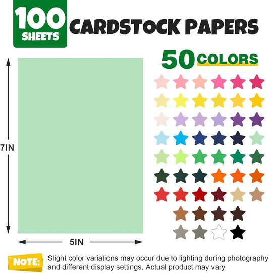 50 Sheets 8.5" X 11" Colored Cardstock, 50 Assorted Colors Construction Paper Card Stock Printer Paper for Printing, Card Making, DIY Crafts,School Supplies,Party Decorations (180GSM/65LB)