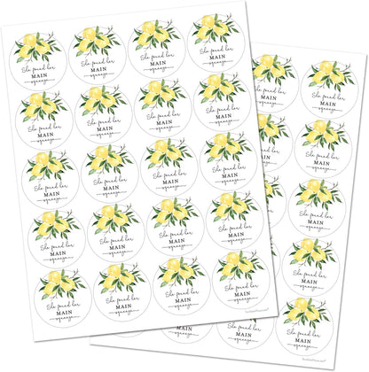 2-Inch Round She Found Her Main Squeeze Lemon Bridal Shower Favor Stickers (40 Labels)