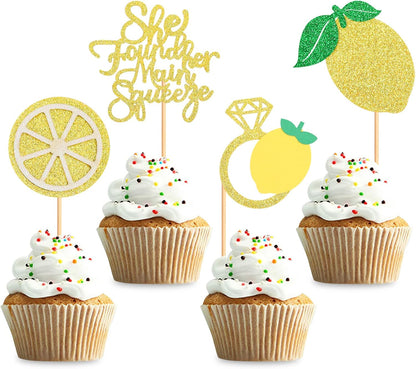 24Pcs Lemon Cupcake Toppers She found her Main Squeeze Cupcake Picks for Fruit Lemon Bridal Shower Engagament Proposal Party Wedding Cupcake Cake Decorations