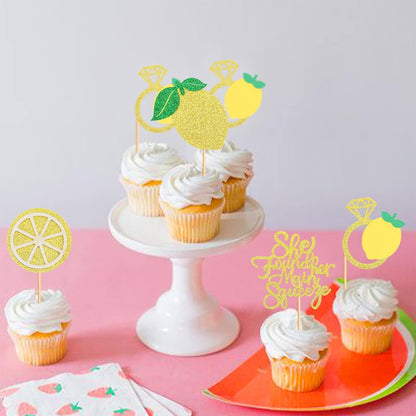 24Pcs Lemon Cupcake Toppers She found her Main Squeeze Cupcake Picks for Fruit Lemon Bridal Shower Engagament Proposal Party Wedding Cupcake Cake Decorations