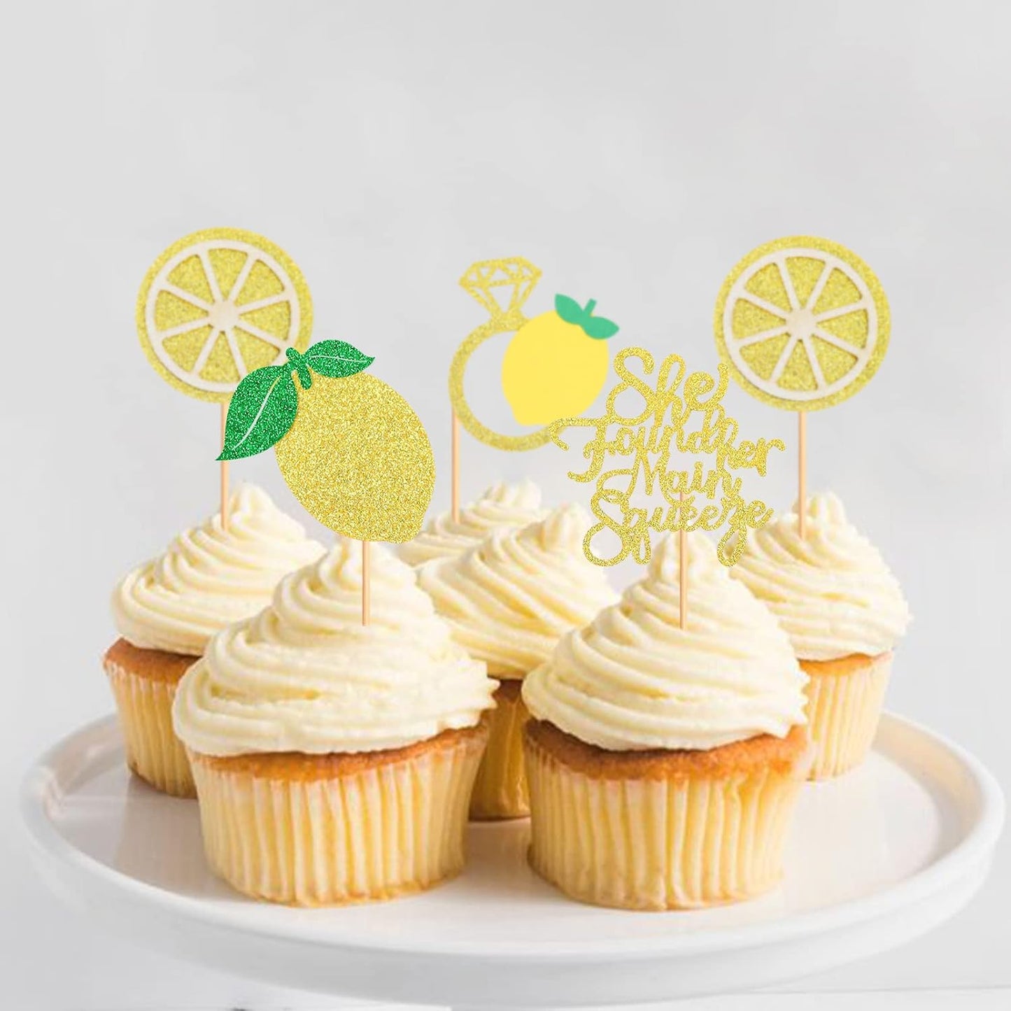 24Pcs Lemon Cupcake Toppers She found her Main Squeeze Cupcake Picks for Fruit Lemon Bridal Shower Engagament Proposal Party Wedding Cupcake Cake Decorations