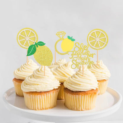 24Pcs Lemon Cupcake Toppers She found her Main Squeeze Cupcake Picks for Fruit Lemon Bridal Shower Engagament Proposal Party Wedding Cupcake Cake Decorations