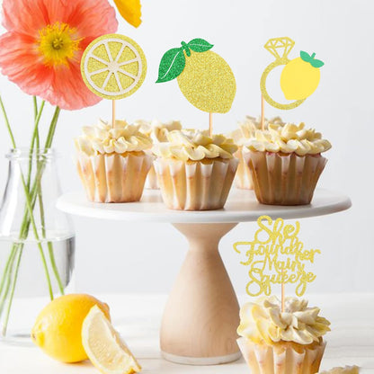 24Pcs Lemon Cupcake Toppers She found her Main Squeeze Cupcake Picks for Fruit Lemon Bridal Shower Engagament Proposal Party Wedding Cupcake Cake Decorations