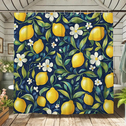 Lemon Shower Curtain, Vibrant Yellow Citrus Bath Curtain for Bathroom Decor, Summer Tropical Modern Waterproof Fabric Shower Curtain Set with Hooks 62x72 Inch
