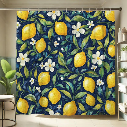 Lemon Shower Curtain, Vibrant Yellow Citrus Bath Curtain for Bathroom Decor, Summer Tropical Modern Waterproof Fabric Shower Curtain Set with Hooks 62x72 Inch