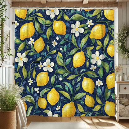 Lemon Shower Curtain, Vibrant Yellow Citrus Bath Curtain for Bathroom Decor, Summer Tropical Modern Waterproof Fabric Shower Curtain Set with Hooks 62x72 Inch