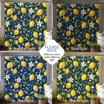Lemon Shower Curtain, Vibrant Yellow Citrus Bath Curtain for Bathroom Decor, Summer Tropical Modern Waterproof Fabric Shower Curtain Set with Hooks 62x72 Inch