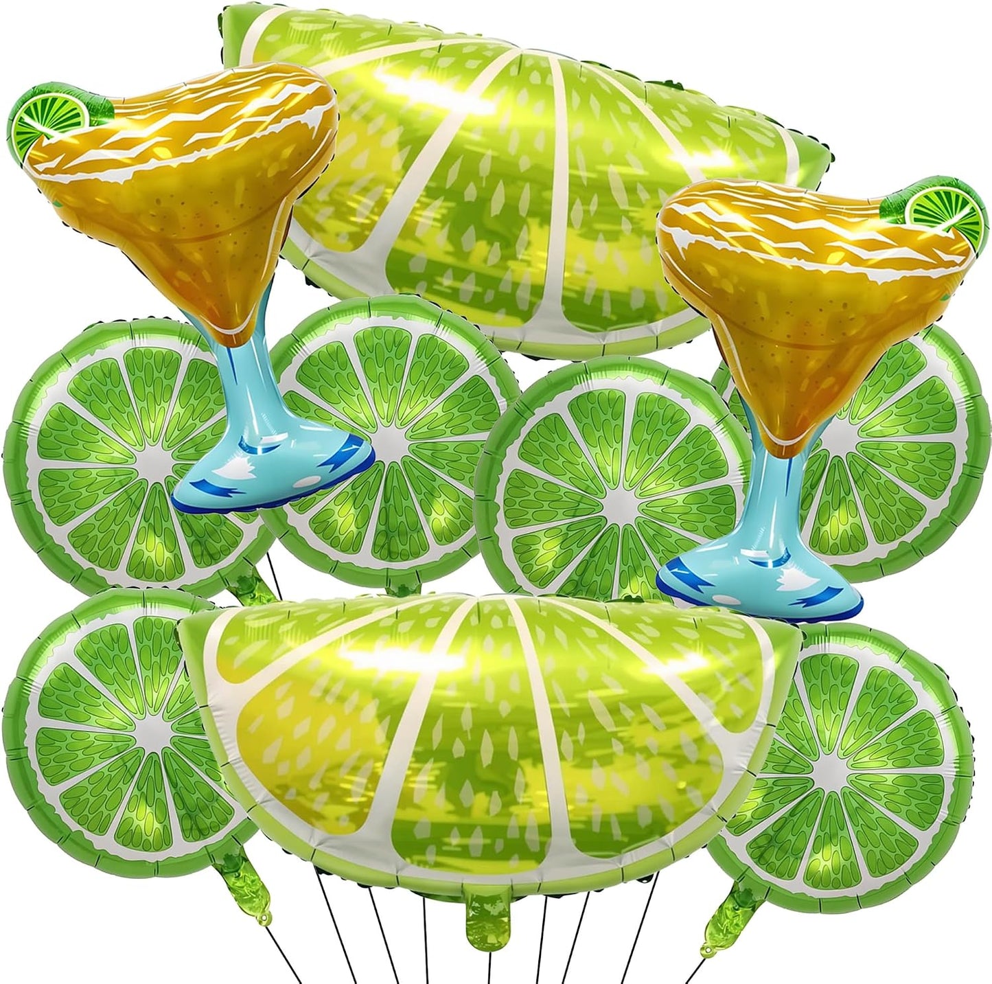 Lemon-Balloons Margarita-Balloon 10PCS Lime Fruit Green Lemon Foil Balloons Margs and Matrimony Bachelorette Birthday Wedding Fiesta Party Decorations Supply