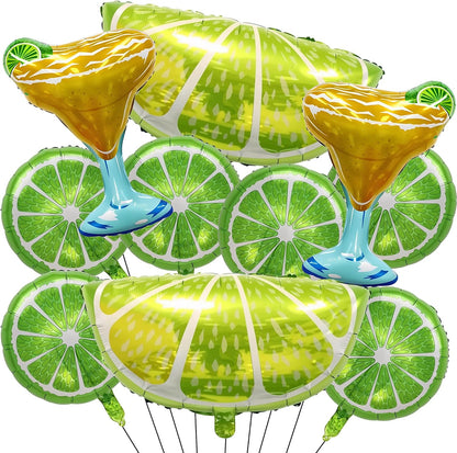 Lemon-Balloons Margarita-Balloon 10PCS Lime Fruit Green Lemon Foil Balloons Margs and Matrimony Bachelorette Birthday Wedding Fiesta Party Decorations Supply