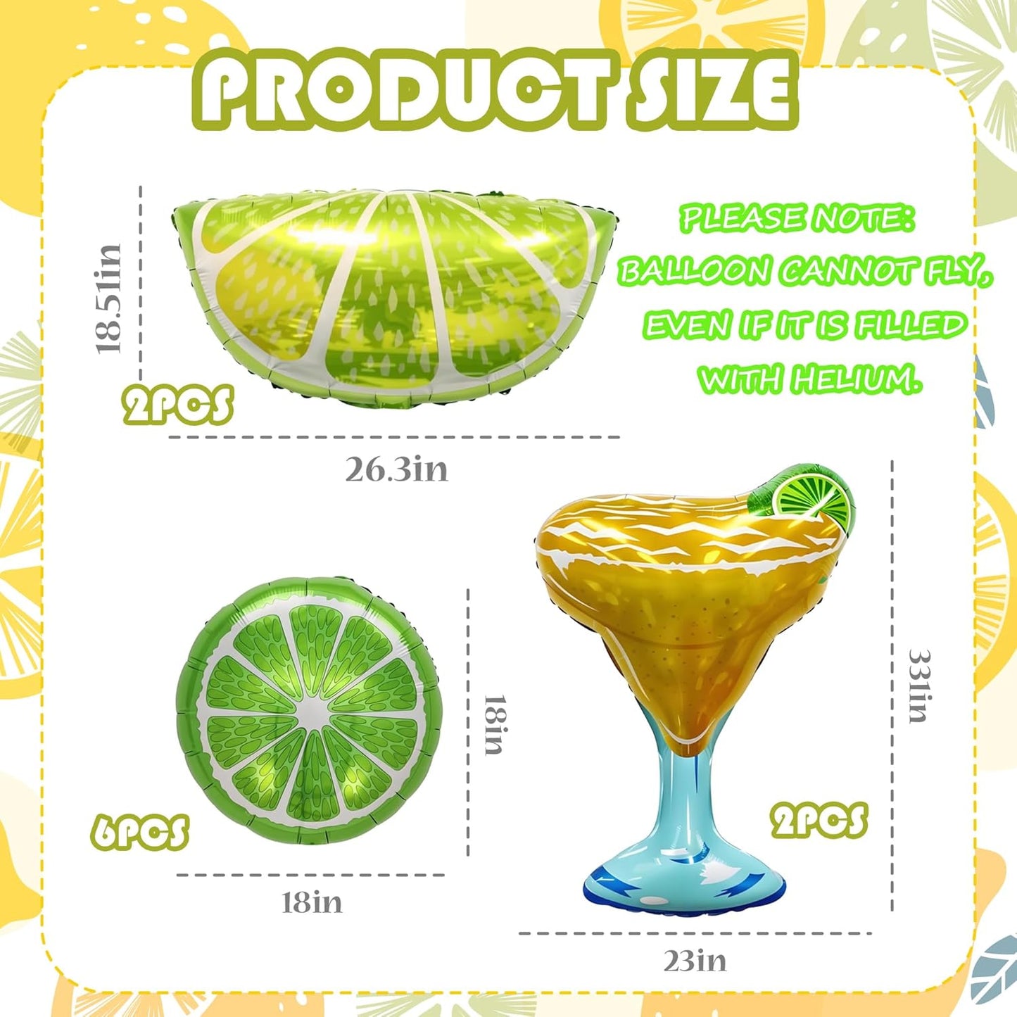 Lemon-Balloons Margarita-Balloon 10PCS Lime Fruit Green Lemon Foil Balloons Margs and Matrimony Bachelorette Birthday Wedding Fiesta Party Decorations Supply