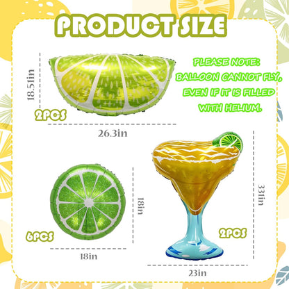 Lemon-Balloons Margarita-Balloon 10PCS Lime Fruit Green Lemon Foil Balloons Margs and Matrimony Bachelorette Birthday Wedding Fiesta Party Decorations Supply