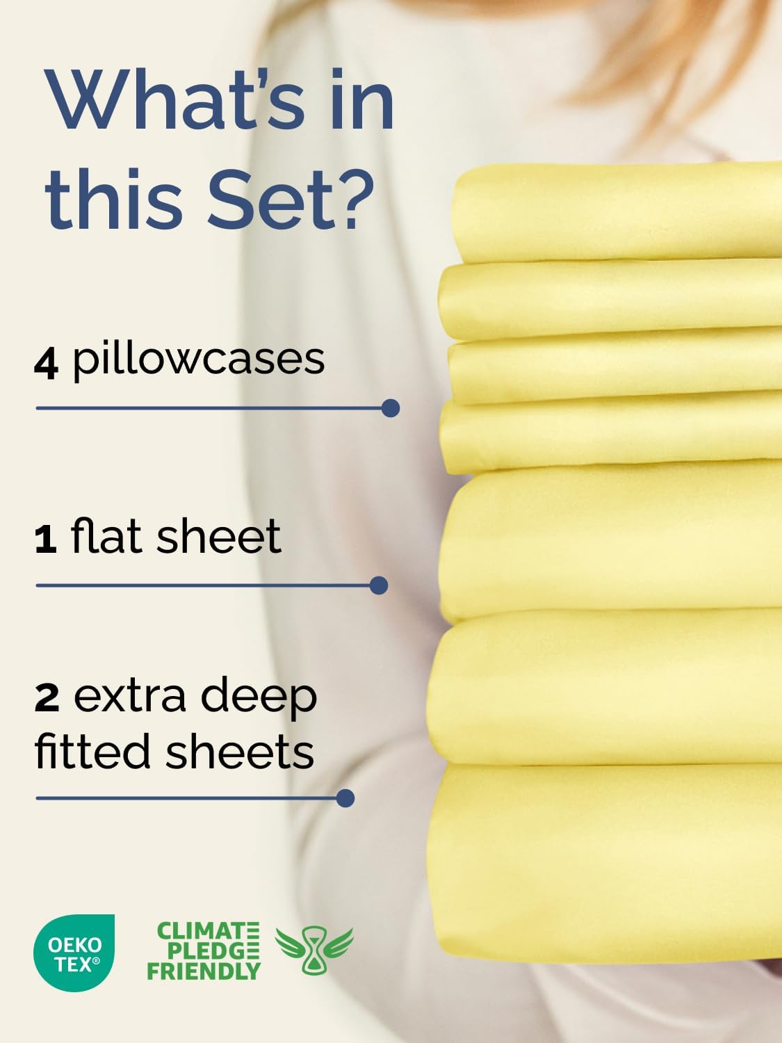 Extra Deep Split King Sheet Set - 7 Piece Breathable and Cooling Sheets - Hotel Luxury Bedding for Women, Men, Kids & Teens - Easy & Secure Fit - Soft and Wrinkle Free - Extra Deep Pockets - Yellow