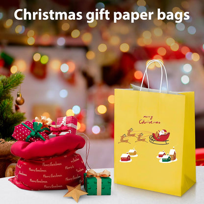 50 Pack 10x5x13 Yellow Kraft Paper Bags with Handles Bulk for Birthday Party Favors Grocery Retail Shopping Business Goody Recycled Craft Gift Bags (Large Size, 50 Count)