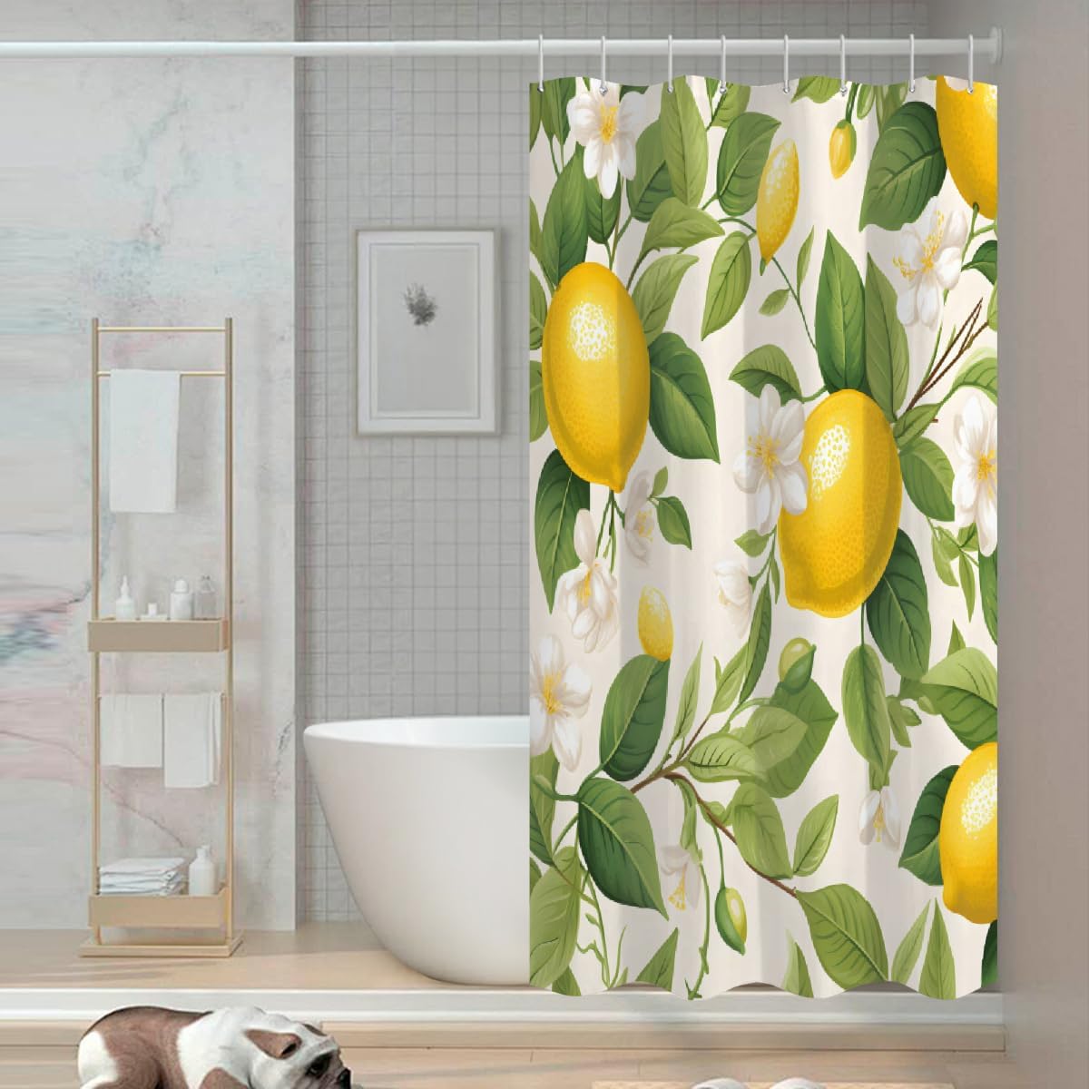 Shower Curtain Set, Lemon Waterproof Shower Curtains for Bathroom Decor Funny Bath Curtain with 12 Hooks,48x72 Inch