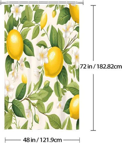 Shower Curtain Set, Lemon Waterproof Shower Curtains for Bathroom Decor Funny Bath Curtain with 12 Hooks,48x72 Inch