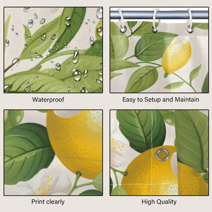 Shower Curtain Set, Lemon Waterproof Shower Curtains for Bathroom Decor Funny Bath Curtain with 12 Hooks,48x72 Inch