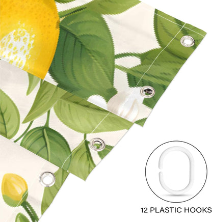 Shower Curtain Set, Lemon Waterproof Shower Curtains for Bathroom Decor Funny Bath Curtain with 12 Hooks,48x72 Inch