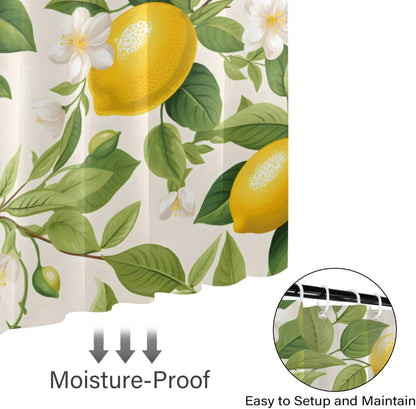 Shower Curtain Set, Lemon Waterproof Shower Curtains for Bathroom Decor Funny Bath Curtain with 12 Hooks,48x72 Inch