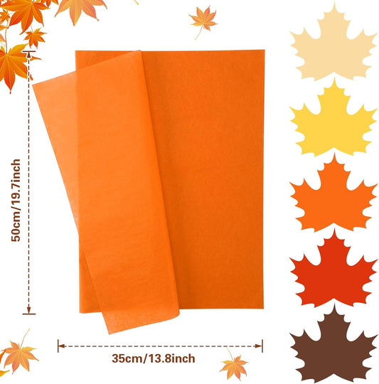 100 Sheets Fall Tissue Paper Wrapping Paper for Gift Bags 5 Colors | 19.7 ×13.8 Inch, Orange Yellow Brown, Thanksgiving Autumn DIY Crafts, Gift Packing Party Decoration