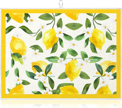 Lemon Dish Drying Mat 18" x 24" Summer Microfiber Drying Mats Extra Large Absorbent Reusable Kitchen Counter Draining Mat for Kitchen Coffee Bar Decor
