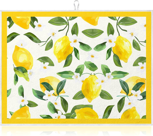 Lemon Dish Drying Mat 18" x 24" Summer Microfiber Drying Mats Extra Large Absorbent Reusable Kitchen Counter Draining Mat for Kitchen Coffee Bar Decor