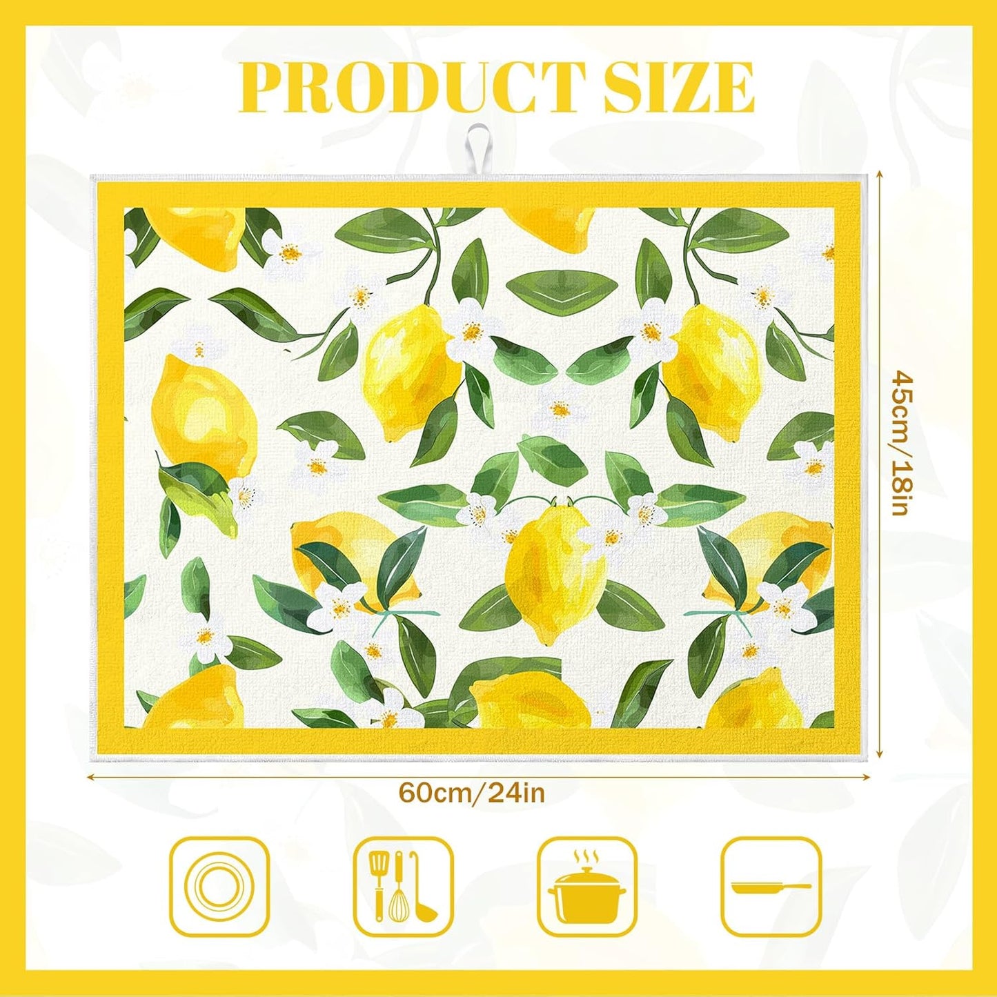 Lemon Dish Drying Mat 18" x 24" Summer Microfiber Drying Mats Extra Large Absorbent Reusable Kitchen Counter Draining Mat for Kitchen Coffee Bar Decor