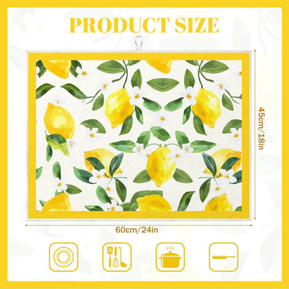Lemon Dish Drying Mat 18" x 24" Summer Microfiber Drying Mats Extra Large Absorbent Reusable Kitchen Counter Draining Mat for Kitchen Coffee Bar Decor
