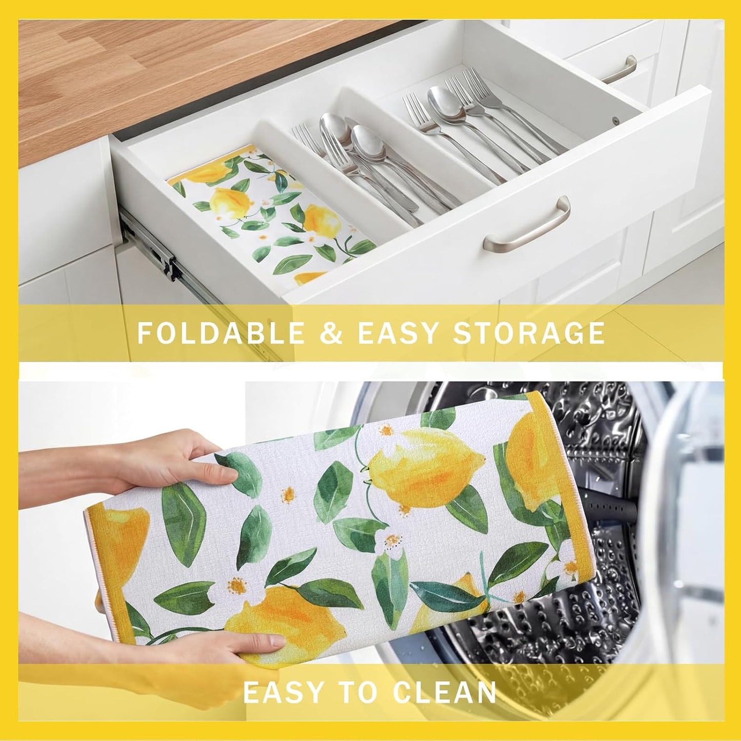 Lemon Dish Drying Mat 18" x 24" Summer Microfiber Drying Mats Extra Large Absorbent Reusable Kitchen Counter Draining Mat for Kitchen Coffee Bar Decor