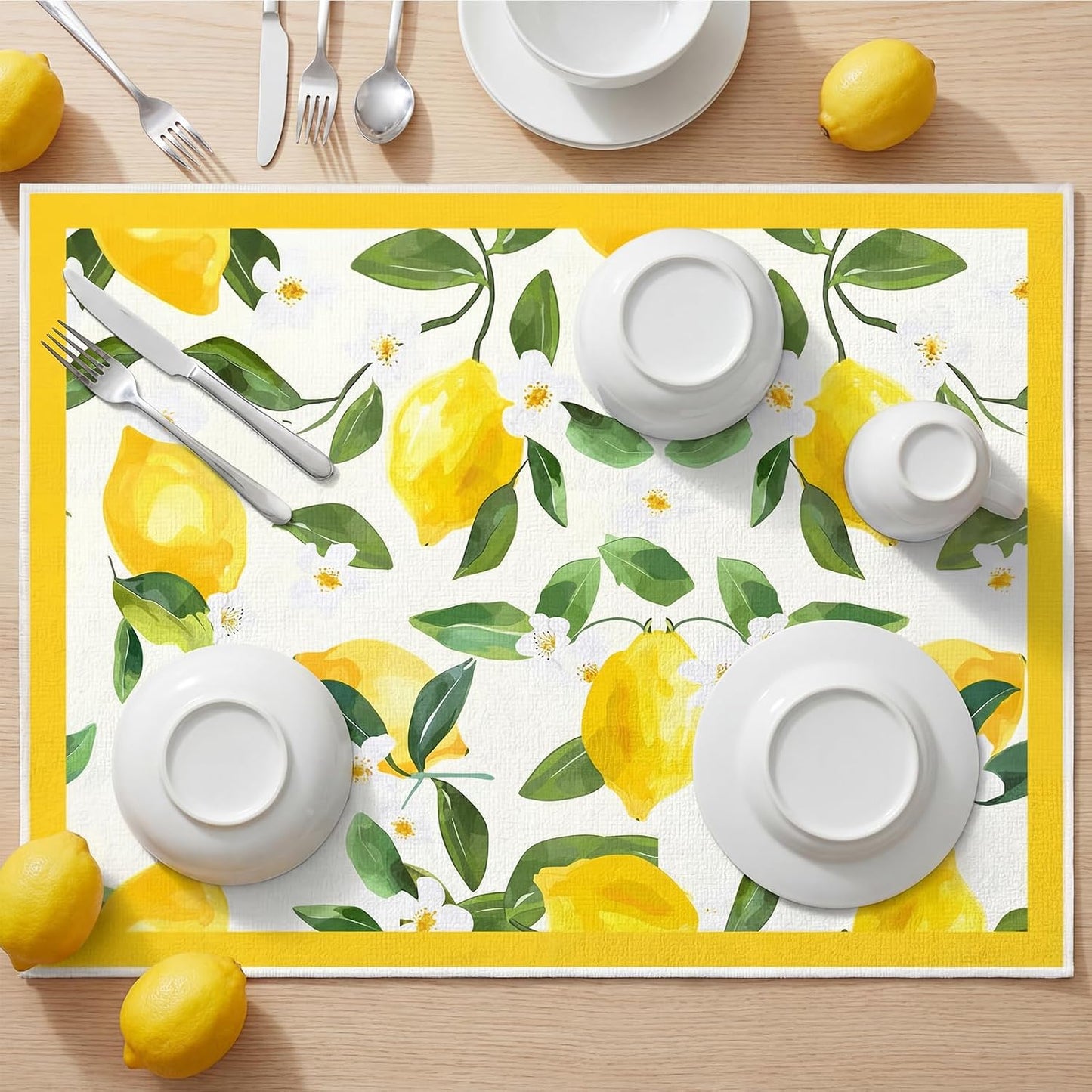 Lemon Dish Drying Mat 18" x 24" Summer Microfiber Drying Mats Extra Large Absorbent Reusable Kitchen Counter Draining Mat for Kitchen Coffee Bar Decor