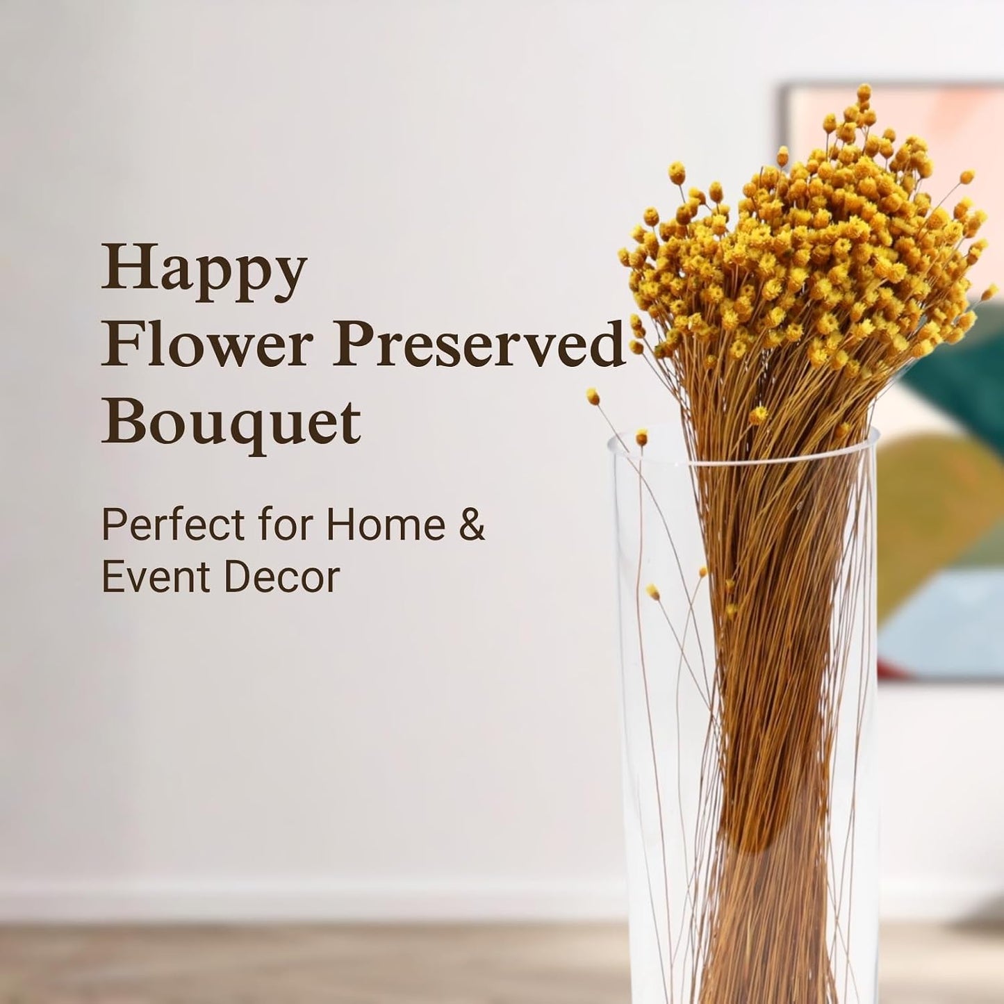 Natural Dried Yellow Happy Flowers, 21" Long | Dried Flowers for Home Decor, Floral Arrangements, Crafts & DIY Projects, Non-toxic, All Natural, Family Owned, USA Made
