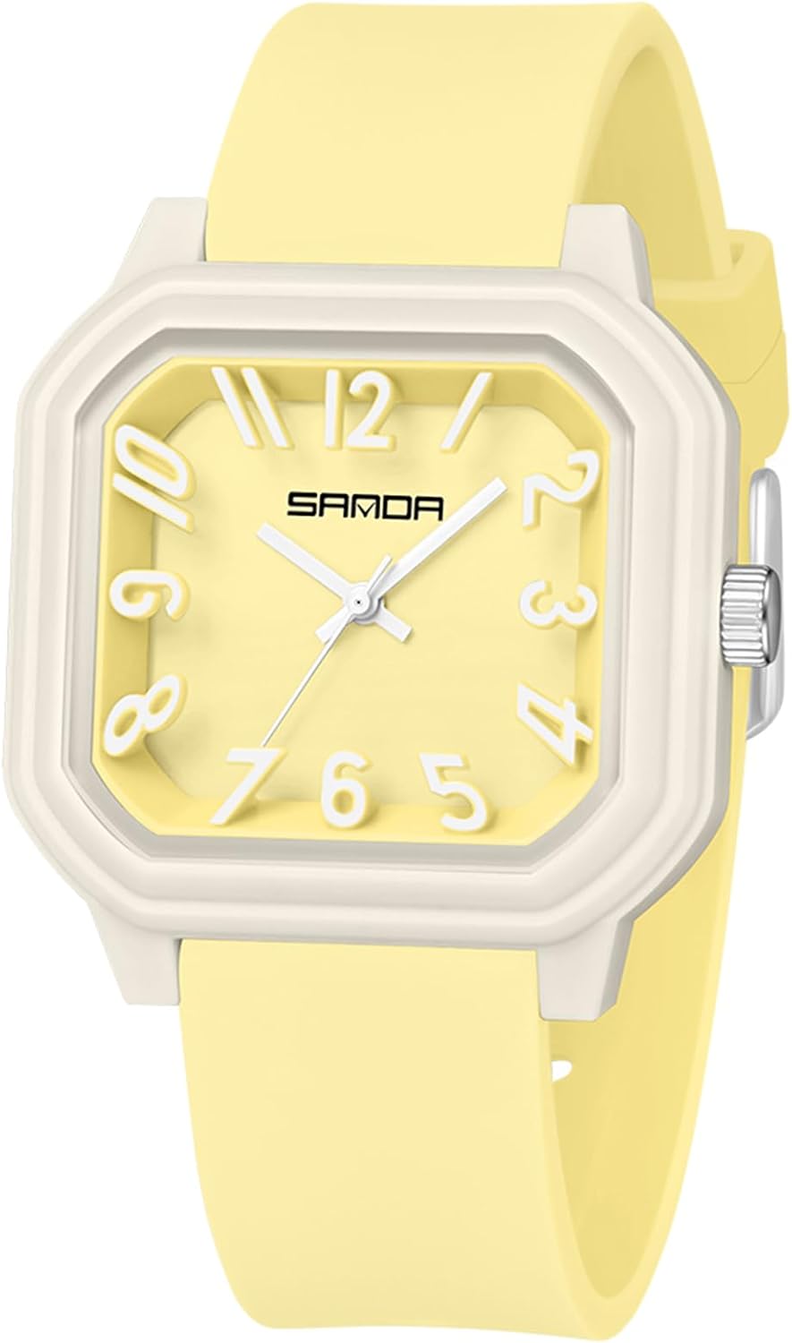Gosasa Women’s Quartz Watch Big Arabic Numbers Easy to Read Square Watch | Colorful Silicone Strap,Casual Ladies Analog Wrist Watch,30M Water Resistant