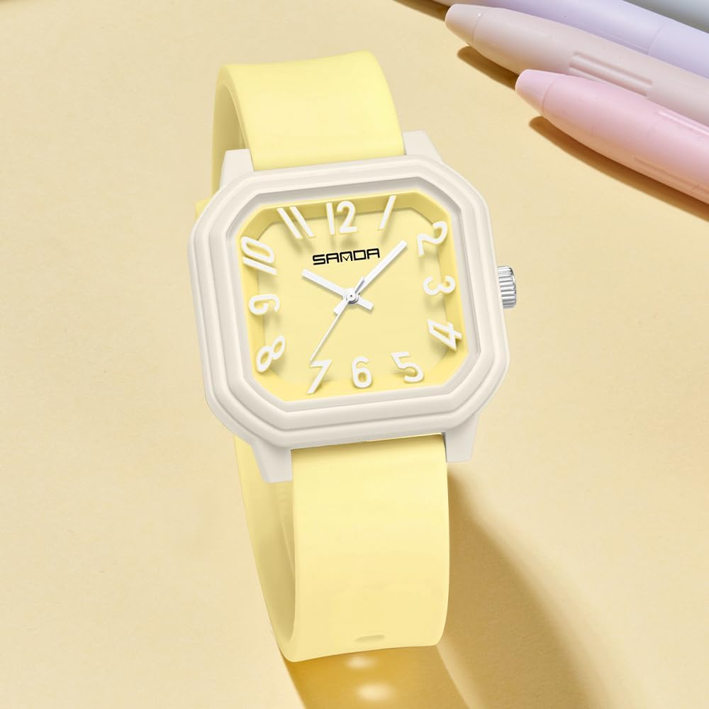 Gosasa Women’s Quartz Watch Big Arabic Numbers Easy to Read Square Watch | Colorful Silicone Strap,Casual Ladies Analog Wrist Watch,30M Water Resistant