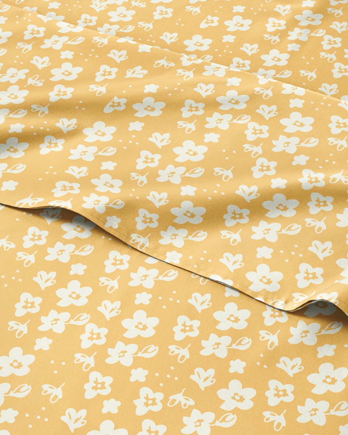 Floral Sheets - Yellow Floral Bed Sheet Set - 1 Flat, 1 Fitted & 2 Pillowcases w/ Deep Pockets - Comfy, Wrinkle & Fade Free - Boho Botanical Bedding - Ultra-Soft, Breathable & Cooling - Queen Size Set