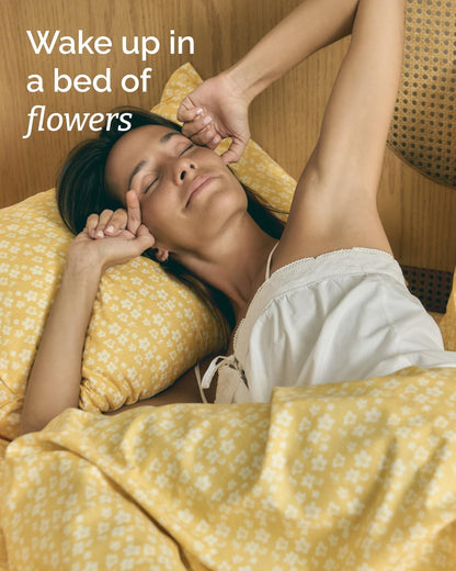 Floral Sheets - Yellow Floral Bed Sheet Set - 1 Flat, 1 Fitted & 2 Pillowcases w/ Deep Pockets - Comfy, Wrinkle & Fade Free - Boho Botanical Bedding - Ultra-Soft, Breathable & Cooling - Queen Size Set