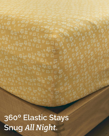 Floral Sheets - Yellow Floral Bed Sheet Set - 1 Flat, 1 Fitted & 2 Pillowcases w/ Deep Pockets - Comfy, Wrinkle & Fade Free - Boho Botanical Bedding - Ultra-Soft, Breathable & Cooling - Queen Size Set