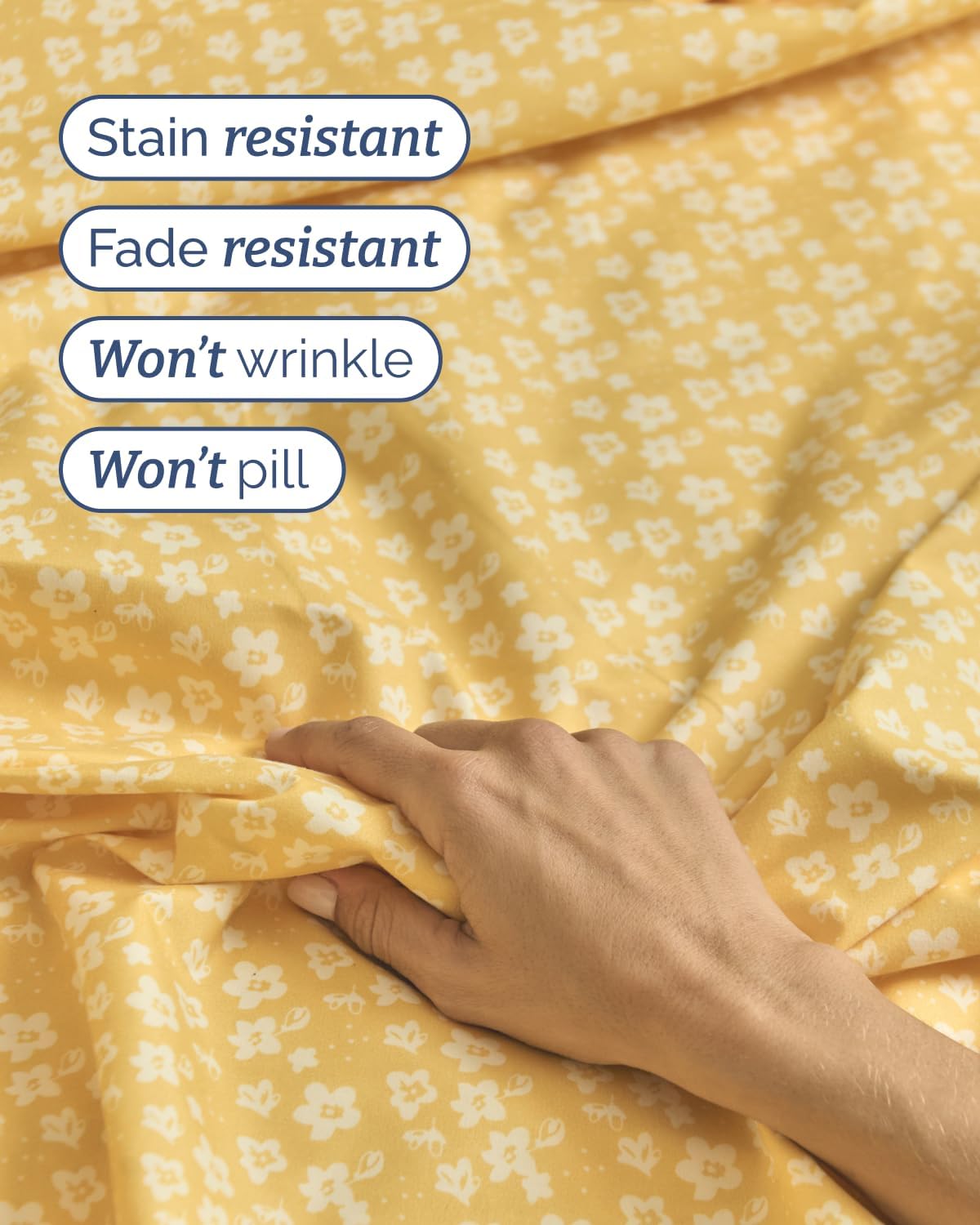 Floral Sheets - Yellow Floral Bed Sheet Set - 1 Flat, 1 Fitted & 2 Pillowcases w/ Deep Pockets - Comfy, Wrinkle & Fade Free - Boho Botanical Bedding - Ultra-Soft, Breathable & Cooling - Queen Size Set