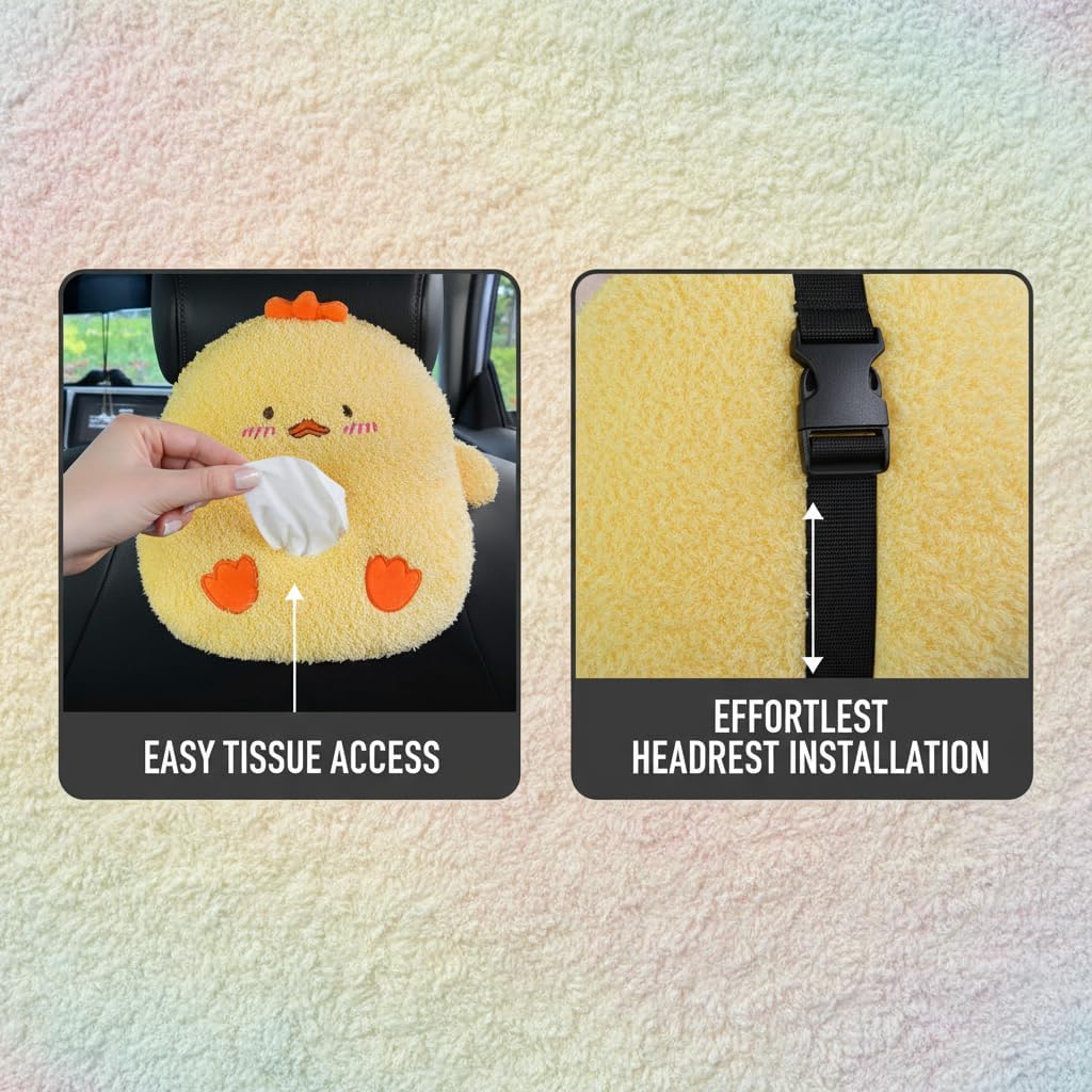 Cute Chick Car Tissue Holder Plush Yellow Duck Vehicle Napkin Dispenser Soft Cartoon Animal Backseat Tissue Box for Auto Interior (Bear)