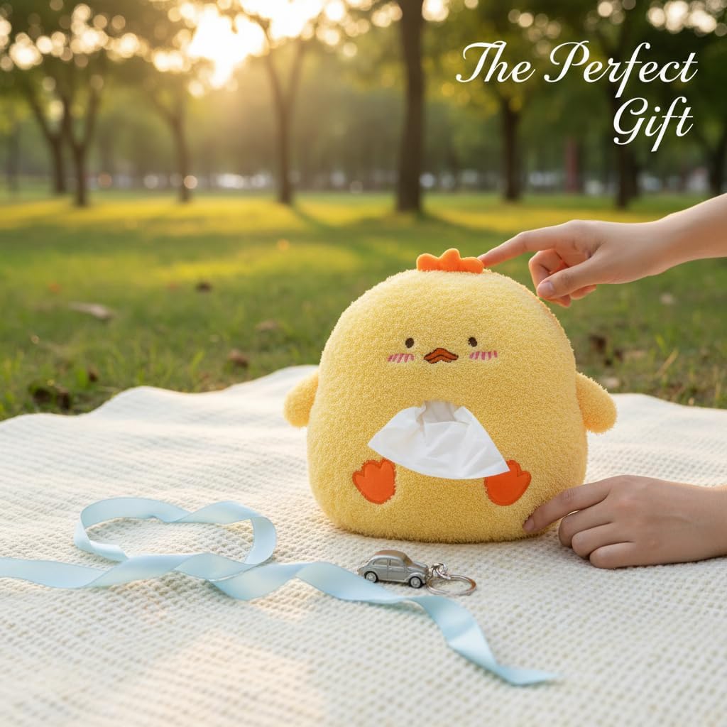Cute Chick Car Tissue Holder Plush Yellow Duck Vehicle Napkin Dispenser Soft Cartoon Animal Backseat Tissue Box for Auto Interior (Bear)