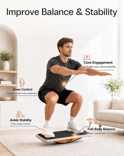 Wooden Balance Board, Basic Rocker or Advanced 360° Wobble | Beginner-to-Advanced Options, Non-Slip Surface, Ankle Rehab, Physical Therapy, Core Stability and Balance Training