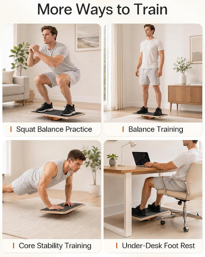 Wooden Balance Board, Basic Rocker or Advanced 360° Wobble | Beginner-to-Advanced Options, Non-Slip Surface, Ankle Rehab, Physical Therapy, Core Stability and Balance Training