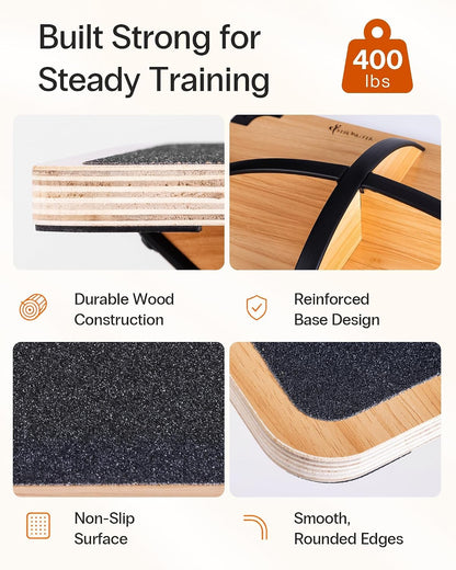 Wooden Balance Board, Basic Rocker or Advanced 360° Wobble | Beginner-to-Advanced Options, Non-Slip Surface, Ankle Rehab, Physical Therapy, Core Stability and Balance Training