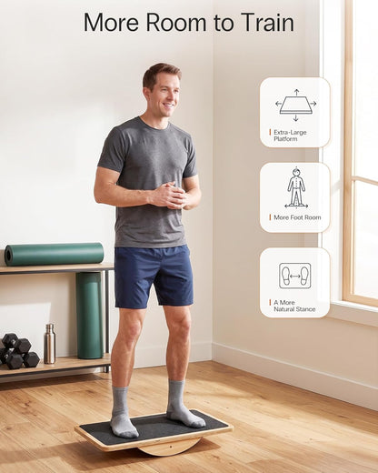 Wooden Balance Board, Basic Rocker or Advanced 360° Wobble | Beginner-to-Advanced Options, Non-Slip Surface, Ankle Rehab, Physical Therapy, Core Stability and Balance Training