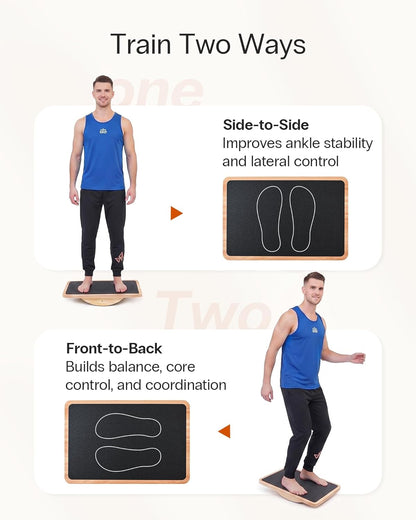 Wooden Balance Board, Basic Rocker or Advanced 360° Wobble | Beginner-to-Advanced Options, Non-Slip Surface, Ankle Rehab, Physical Therapy, Core Stability and Balance Training